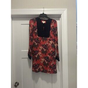 Anthropologie Maeve floral bird printed tunic dress long sleeve Sz 6